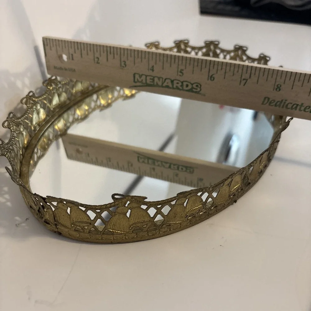Vintage Gold Filigree Metal Mirror Vanity Dresser,